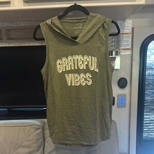 Grateful Vibes Olive Sleeveless Hoodie